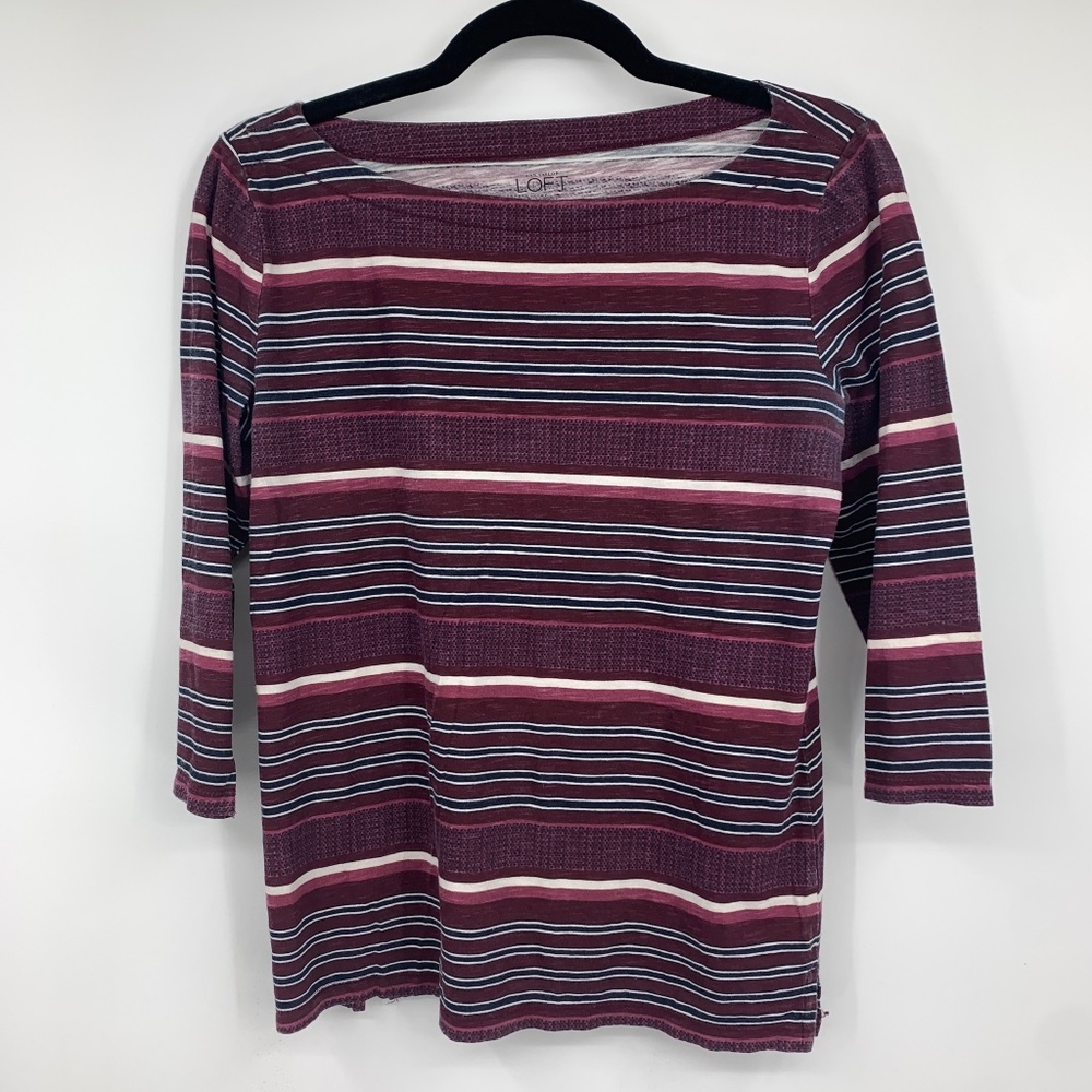 Loft women small blouse stripes cotton t-shirt stretch casual comfort‎